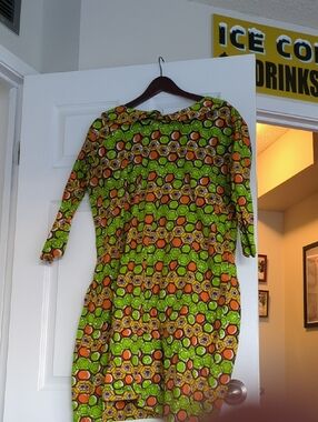 Vintage And Handmade Vibrant Green Patterned Women's Dress